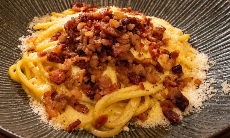 Carbonara servita al ristorante di Max Mariola a Milano.