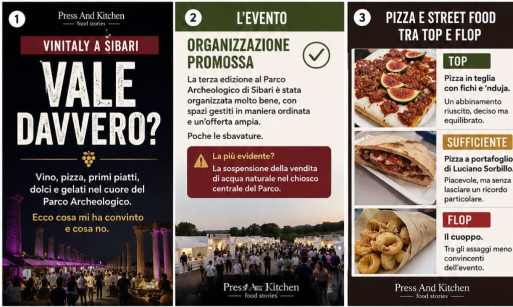 Carosello di Press And Kitchen su Vinitaly a Sibari: assaggi, vini e verdetto di 3 PK.